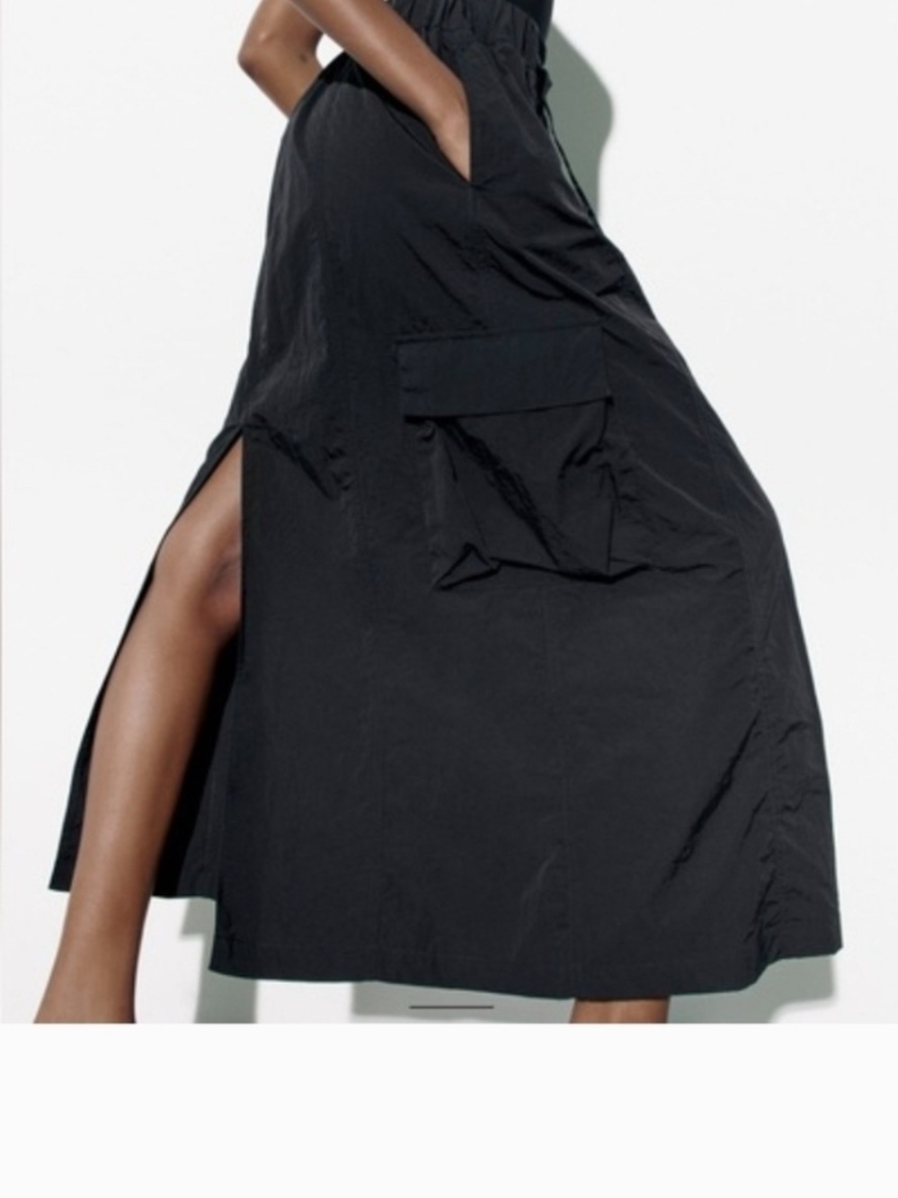 ZARA Black Nylon Cargo Midi Skirt - Size S - Picture 2 of 8